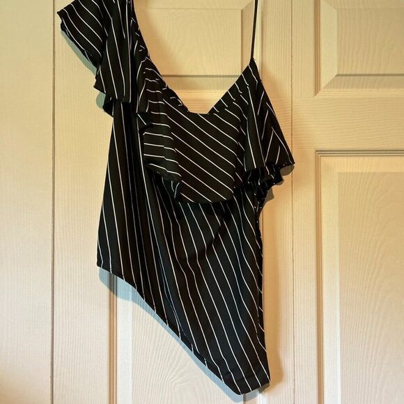 Shein Curve One Shoulder Bodysuit Women Sz 3XL Black Snap Closure.   B2 - Picture 2 of 6